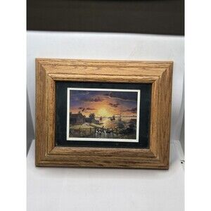 Primitive Art Rustic Art Farm Sunset 50s Vintage Framed Picture Print